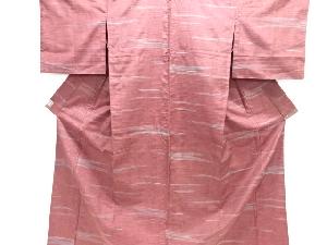 アンティーク　霞模様織り出し手織り紬単衣着物